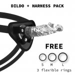 X RAY - UPRZĄŻ Z 3 PIERŚCIENIAMI + PRZEZROCZYSTE DILDO 16.5CM