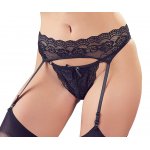 COTTELLI LINGERIE - KORONKOWE STRINGI Z PASEM DO POŃCZOCH CZARNE