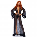 LEG AVENUE - CZARNY SEKSOWNY SZLAFROK Z SZEROKIMI RĘKAWAMI + STRINGI ONE SIZE