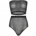 LEG AVENUE - SEKSOWNY ZESTAW TOP I FIGI SREBRNY POŁYSK ONE SIZE