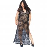 LEG AVENUE - DŁUGI SEKSOWNY SZLAFROK Z KORONKI Z WSTĄŻKAMI + STRINGI XL/2XL